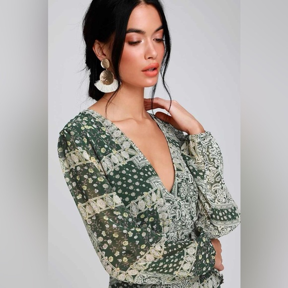 Lulus Field of Flowers Green Multi Print Long Sleeve Maxi Dress Size M - Picture 16 of 16